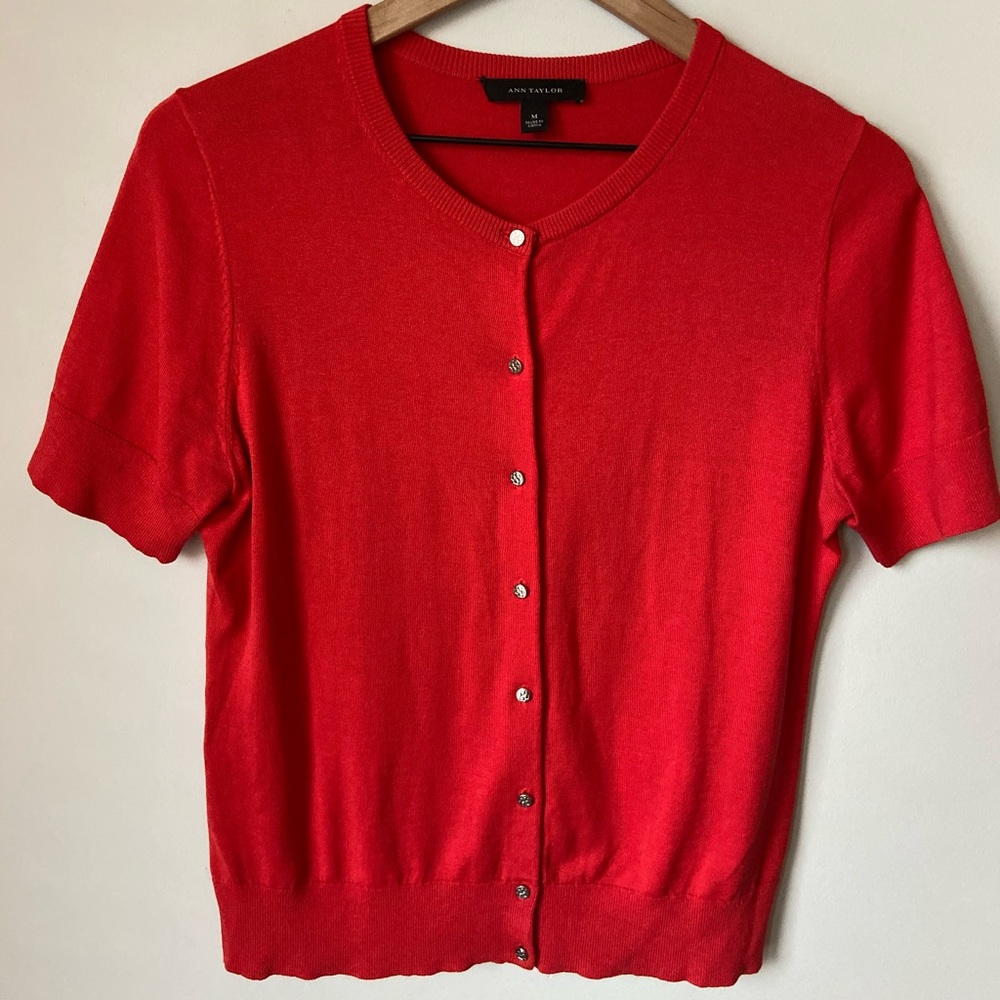 Short sleeved red cardigan